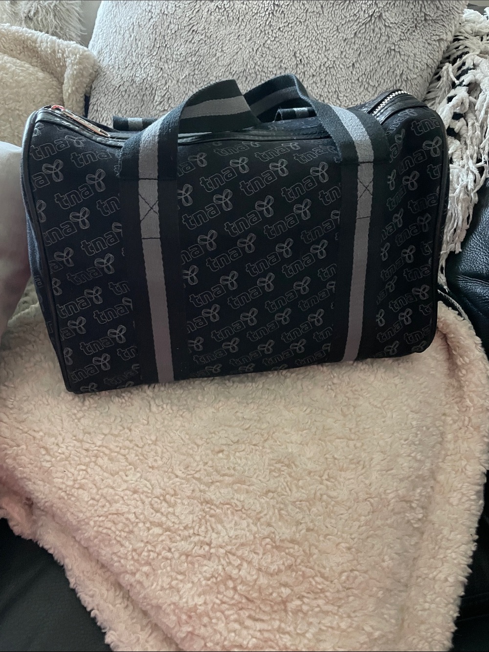 TNA Black Duffel with Gray Stripe Handles